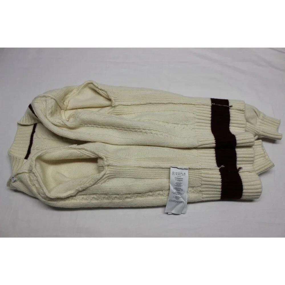 Claudie‎ Pierlot women's cable knit v-neck cricketer preppy pullover sweater 1